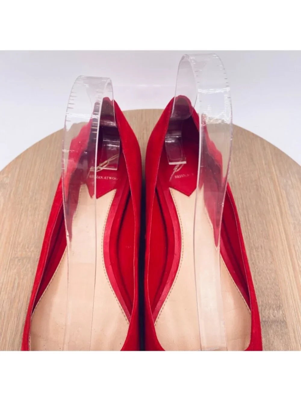 Brian Atwood Shoes Womens 7.5 Red Suede Cap Toe Ballet Flats Italy